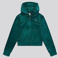 Juicy Couture Girls Diamante Velour Zip Through Hoodie - Green