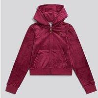 Juicy Couture Girls Diamante Velour Zip Through Hoodie - Burgundy
