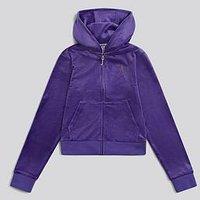 Juicy Couture Girls Diamante Velour Zip Through Hoodie - Blue