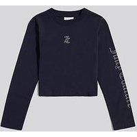 Juicy Couture Girls Diamante Arm Long Sleeve T-Shirt - Navy