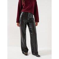 Only Dakota High Waist Faux Leather Wide Trousers - Black