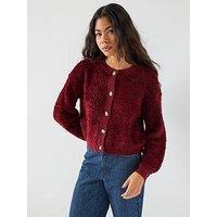 Jdy Long Sleeve Boucle Cardigan - Red