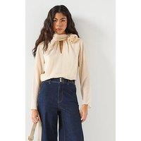 Jdy Nomi Long Sleeve High Neck Rose Top - Beige