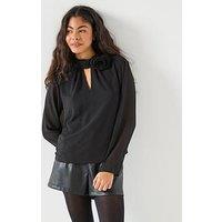 Jdy Nomi Long Sleeve High Neck Rose Top - Black
