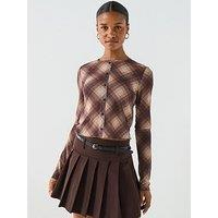 Only Elva Long Sleeve Mesh Tartan Cardigan - Multi