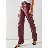 Only Sadie Straight Leg Faux Leather Pants - Red