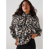 Only Animal Print Quarter Zip Fleece Top - Beige