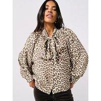 Jdy Long Sleeve Bow Shirt - Leopard Print