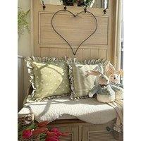 Rucomfy Frilled Cushion - Olive Green Ditsy Stripe
