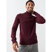 Farah Redchurch 1/4 Zip Merino Wool Knitted Jumper - Burgundy