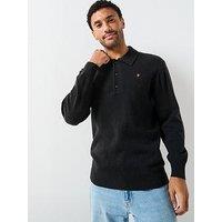 Farah Matson Lambswool Knitted Polo Shirt - Black