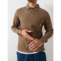 Farah F Tab Tyndall Relaxed Fit Long Sleeve Polo Shirt - Brown
