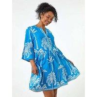 Roman Petite Tropical Tiered Dress - Blue