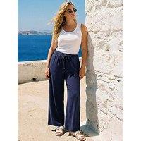 Roman Curve Linen Mix Trousers - Navy