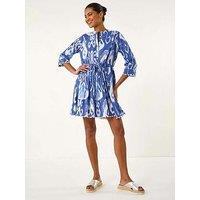 Roman Tie Dye Buttoned Shirt Dress - Blue
