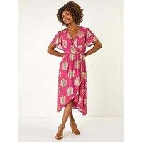 Roman Jacquard Midi Wrap Dress - Pink
