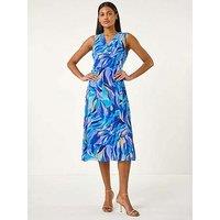 Roman Floral Print Wrap Chiffon Midi Dress - Blue