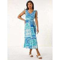 Roman Patchwork Shimmer Maxi Dress - Blue