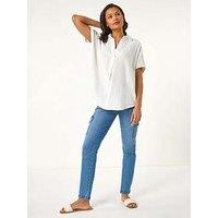 Roman Collared V-Neck Pleated Top - White