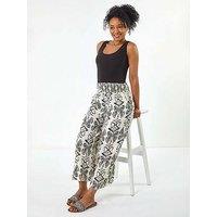 Roman Petite Print Shirred Cropped Trouser - White