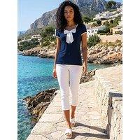 Roman Bow Front Stretch Top - Navy