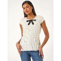 Roman Bow Front Frill Detail Tee - Beige