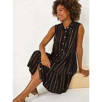 Roman Shimmer Buttoned Shirt Dress - Black