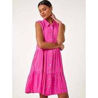 Roman Shimmer Button Through Shirt Dress - Pink