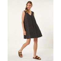 Roman Textured Short A-Line Dress - Black