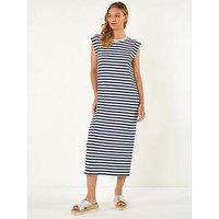 Roman Ribbed Stripe Cap Sleeve Midi Dress - Navy