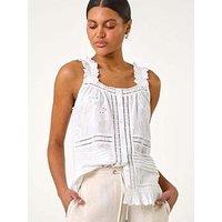 Roman Embroidered Trim Button Detail Cami - White