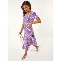 Roman Heart Print Ruched Midi Dress - Purple