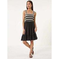 Roman Petite Crochet Bodice Strap Dress - Black