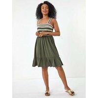 Roman Petite Crochet Trim Strap Dress - Green