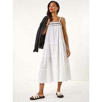 Roman Ric Rac Trim Midi Dress - White