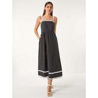 Roman Contrast Ric Rac Midi Dress - Black