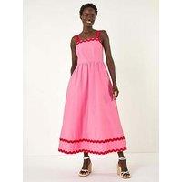 Roman Contrast Ric Rac Midi Dress - Pink