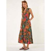 Roman Floral Shirred Maxi Dress - Red