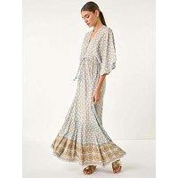 Roman Shimmer Boho Border Maxi Dress - Blue