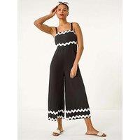 Roman Ric Rac Strap Detail Jumpsuit - Black