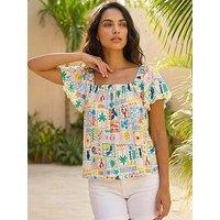 Roman Patchwork Palm Ruffle Top - Multi