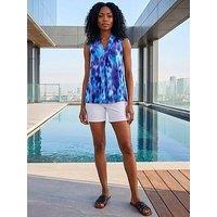 Roman Smudge Print Pleat Front Vest - Purple