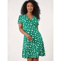Roman Petite Ditsy Floral Wrap Dress - Green