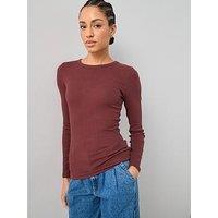 The Very Collection Rib Crew Neck Long Sleeve Top - Brown