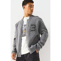 Barbour International Steve Mcqueen Letterman Knitted Bomber- Grey
