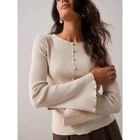 The Very Collection Flared Sleeve Ribbed Top - Cream