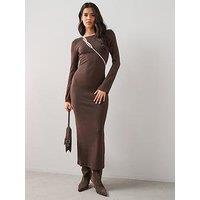 The Very Collection Long Sleeve Rib Cut Out Jersey Maxi Dress - Brown