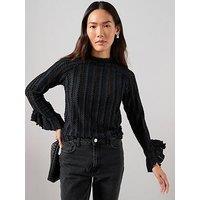 The Very Collection Ruffle Sleeve Lace Top - Black