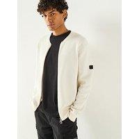 Barbour International Patrick Bomber Zip Through Knitted Cardigan- White