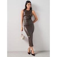 The Very Collection Pu Midi Dress - Brown